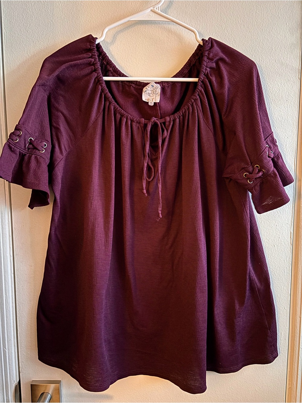 NAIF Plum Peasant Blouse with Tie Neck